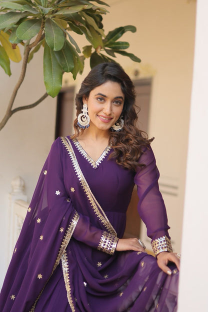 Faux Blooming Gown with Dupatta With Attractive Embroidered Sequins work. (WDN24) 02