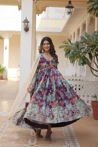 PREMIUM READYMADE ALIA CUT GOWN WITH DUPATTA SET(WARED348)