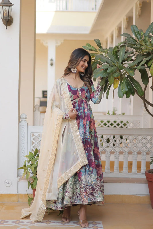 PREMIUM READYMADE ALIA CUT GOWN WITH DUPATTA SET(WARED348)