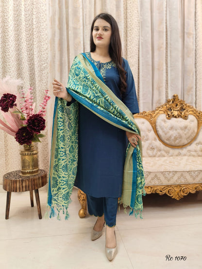 Our cotton kurta paired with standard bottom  paired with beautiful art silk duppata..(WARED312)