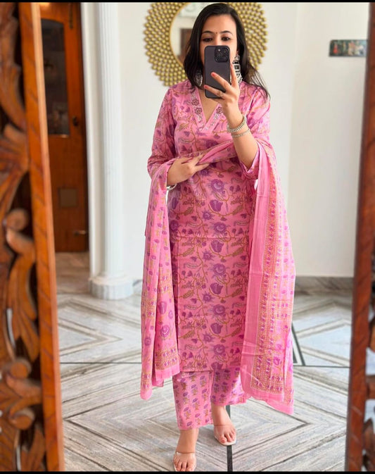 🌹🌹Pure fine Cotton fabric  Kurti with Pant with cotton 100-100 Dupatta🌹🌹(WARED284)