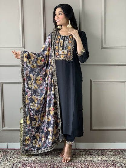 Featuring Beautiful Viscose Chanderi Suit Set Which Is Beautifully Decorated With Coding Embroidery Work. It Is Paired With Matching Dupatta And Pant(WARED276)