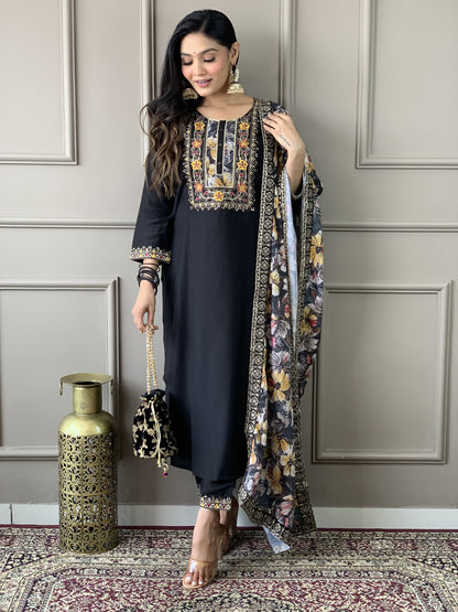 Featuring Beautiful Viscose Chanderi Suit Set Which Is Beautifully Decorated With Coding Embroidery Work. It Is Paired With Matching Dupatta And Pant(WARED276)
