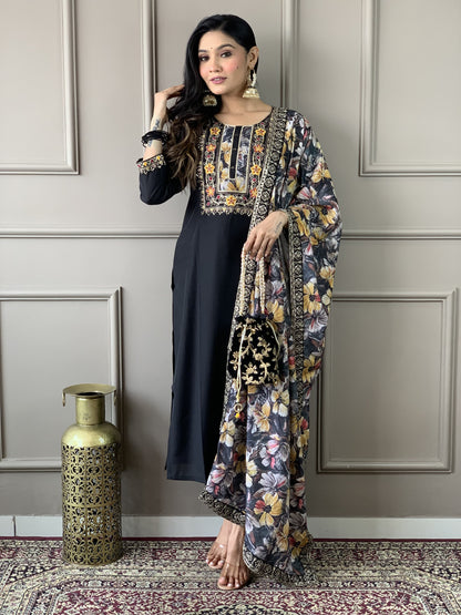 Featuring Beautiful Viscose Chanderi Suit Set Which Is Beautifully Decorated With Coding Embroidery Work. It Is Paired With Matching Dupatta And Pant(WARED276)