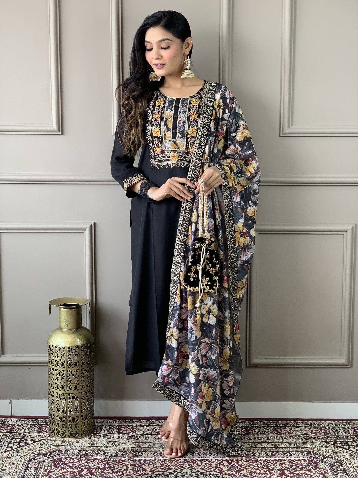 Featuring Beautiful Viscose Chanderi Suit Set Which Is Beautifully Decorated With Coding Embroidery Work. It Is Paired With Matching Dupatta And Pant(WARED276)