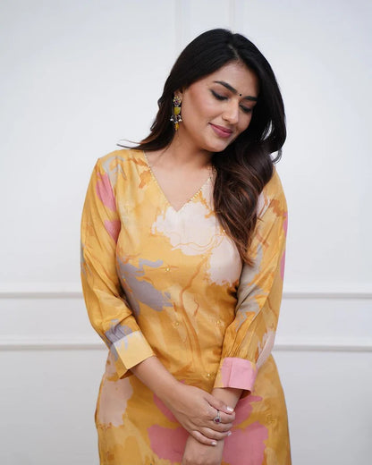 💃Enjoy New Floral Kurta Pant set with amazing lace Work ❤️(SWCD03)