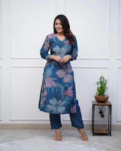 💃Enjoy New Floral Kurta Pant set with amazing lace Work ❤️(SWCD03)