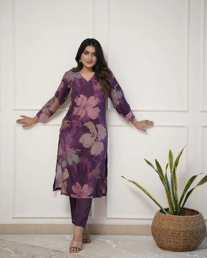 💃Enjoy New Floral Kurta Pant set with amazing lace Work ❤️(SWCD03)