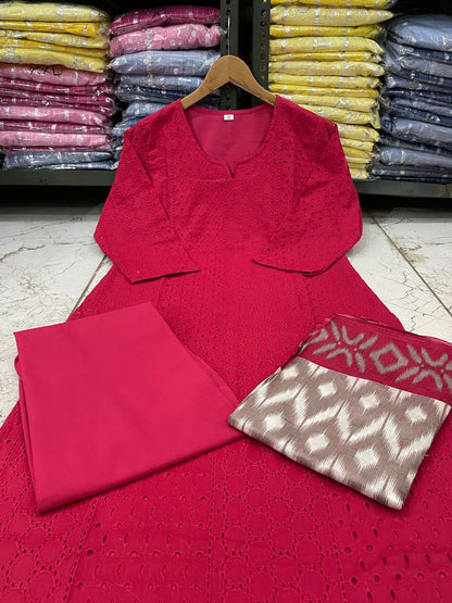 LOOK GRACEFUL IN OUR SCHIFFLI EMBROIDERY KURTI IN CLASSIC COLOUR WITH HANDLOOM KHADI SILK DUPATTA IS MUST HAVE IN UR WARDROBE(WARED255)