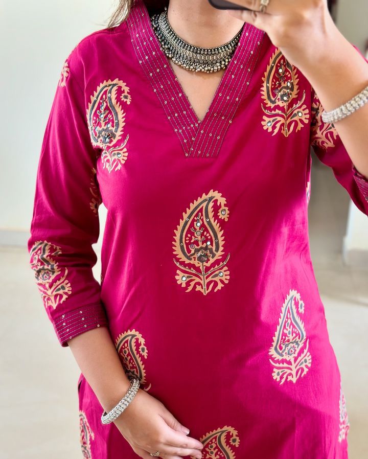 Pure fine Cotton fabric  Kurti with Pant with cotton 100-100 Dupatta🌹🌹Nack Hand work(WARED235)