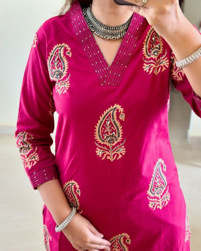 Pure fine Cotton fabric  Kurti with Pant with cotton 100-100 Dupatta🌹🌹Nack Hand work(WARED235)