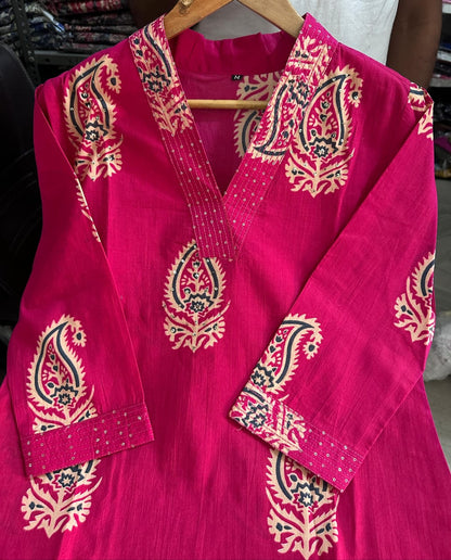 Pure fine Cotton fabric  Kurti with Pant with cotton 100-100 Dupatta🌹🌹Nack Hand work(WARED235)