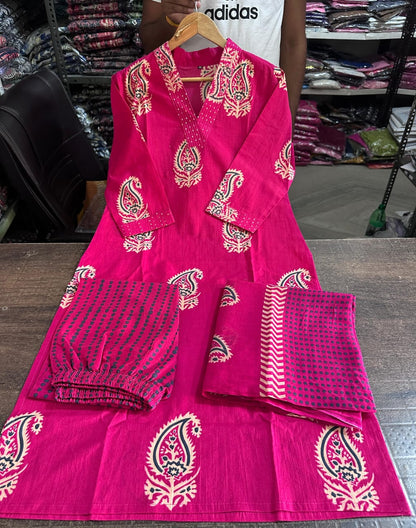 Pure fine Cotton fabric  Kurti with Pant with cotton 100-100 Dupatta🌹🌹Nack Hand work(WARED235)