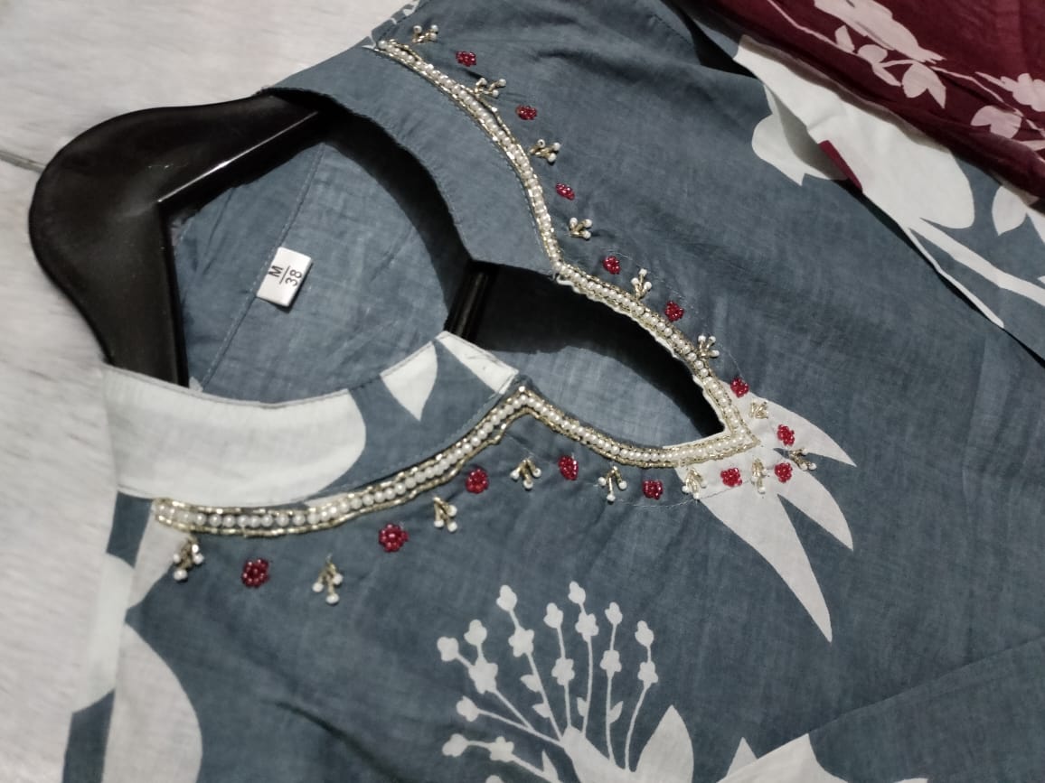 Beautiful pure cotton kurti pant dupatta set💗.(WARED244)
