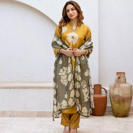 Beautiful pure cotton kurti pant dupatta set💗(WARED214)