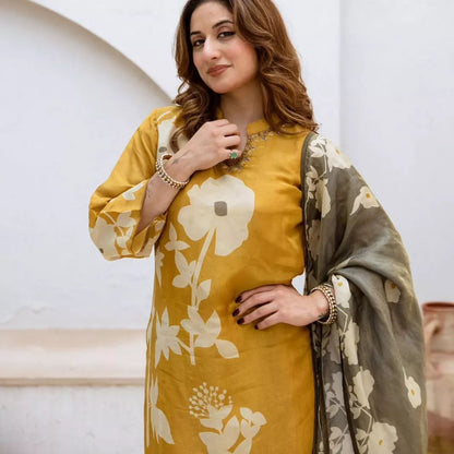Beautiful pure cotton kurti pant dupatta set💗(WARED214)