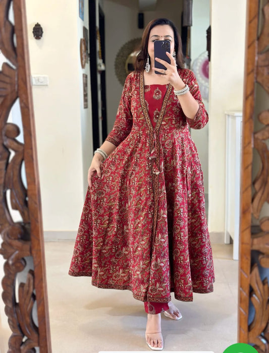 ♥️♥️“ NEW FULL COTTON PRINT HAND WORK ANARKALI KURTI PANT MALMAL DUPATTA ARRIVAL 😍💖(WARED170)