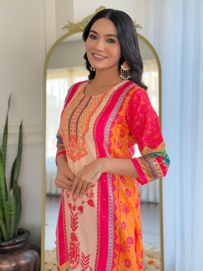 New Launch ✨✨✨✨  Pakistani Suits made from Muslin fabric with digital prints and beautiful hand work on kurti sound like a fashionable choice for upcoming occasions.(WARED164)