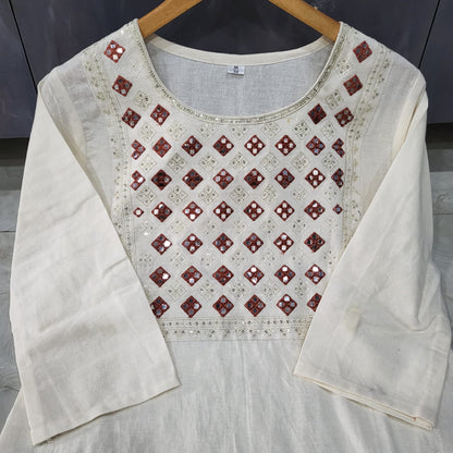 💃 Classy Cotton Flex Off-White Kurta With Embroidered Yoke 💃💃💃(WARED153)