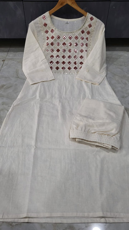 💃 Classy Cotton Flex Off-White Kurta With Embroidered Yoke 💃💃💃(WARED153)