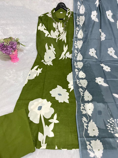 Beautiful pure cotton kurti pant dupatta set💗(WARED368)