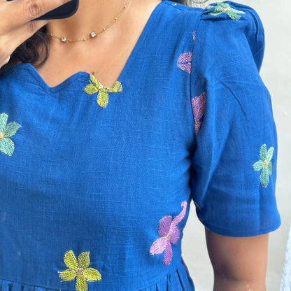 look stylish and walk in comfort with our New multi colour flower on Introducing Cotton with thread work embroidery,(SWCD48)