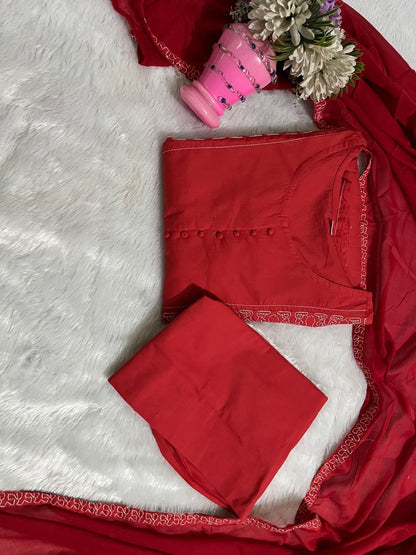Beautiful pure cotton kurti pant dupatta set💗(WARED58)