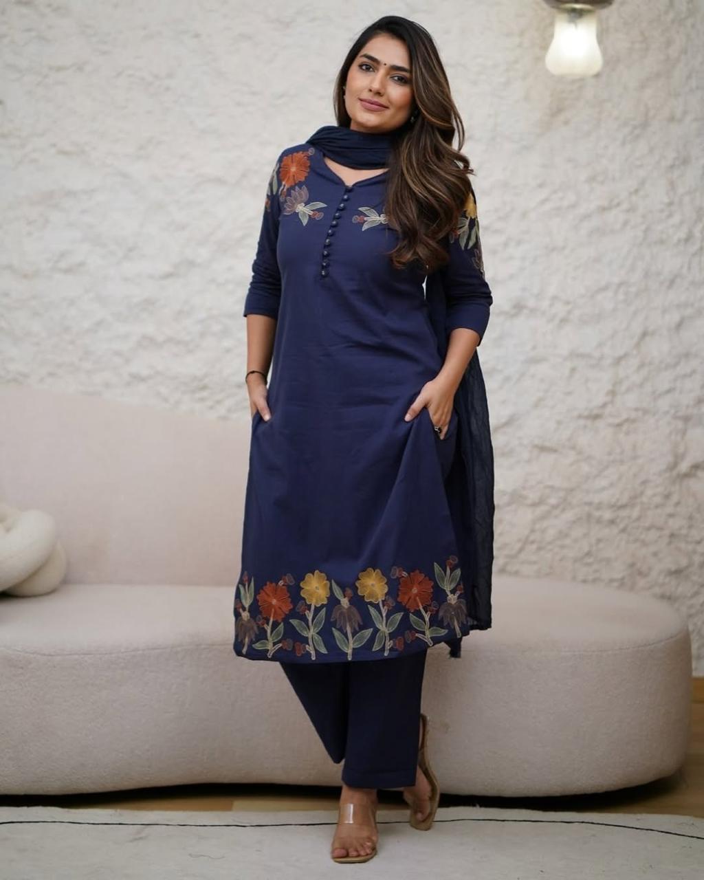 Pure Cotton 60-60 Super dyeing kurta with beautiful Heavy Embroidery Work On Yoke(WARED73)