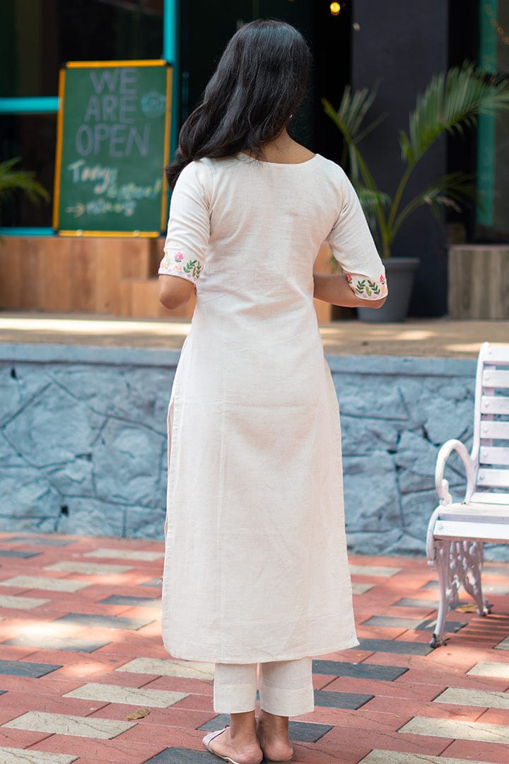 Classy Cotton Flex Off-White Kurta With Embroidered Yoke(SWCD63)
