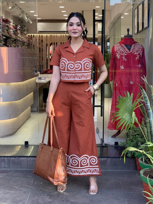 Pure Cotton Shirt Style (With Heavy Embroidery on Front  Front Embroidery on Plazzo)(SWCD49)