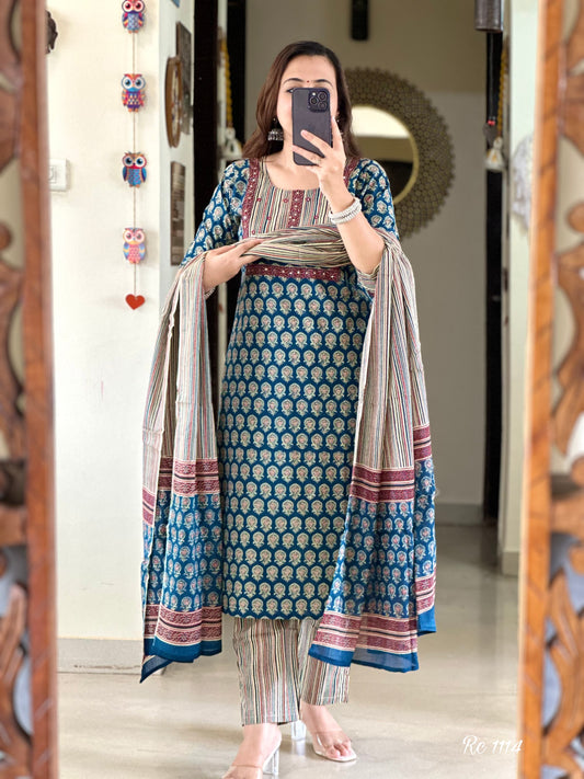 *🌹🌹Pure fine Cotton fabric  Kurti with Pant with dupatta cotton *🌹🌹(SWRED45)