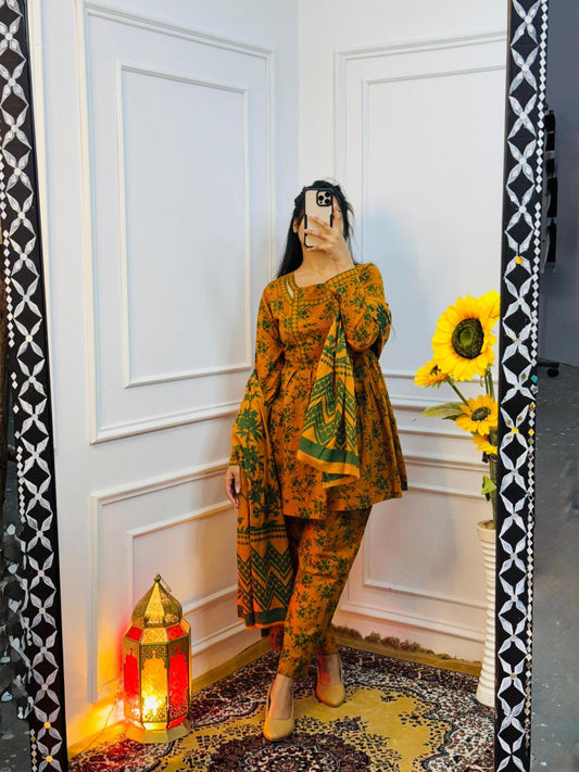 🔥BEAUTIFUL cotton dress kurti+pallazo + duptta  🔥🔥(SWCD30)