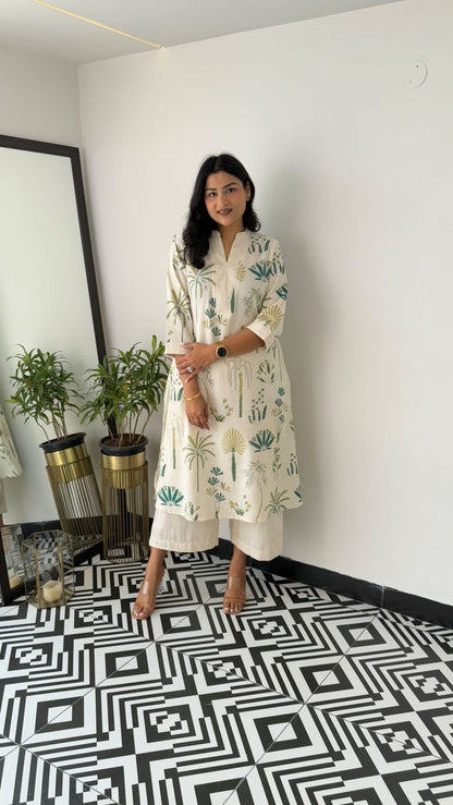 Kurta with plazo Sets-crafted from breathable flax cotton, designed for effortless elegance,(SWCD35)
