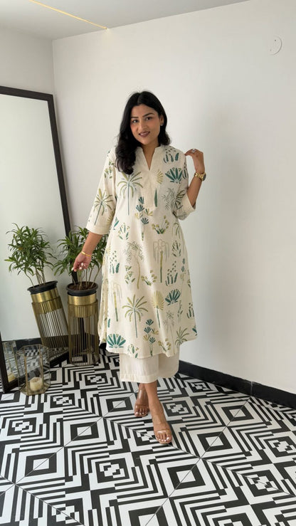 Kurta with plazo Sets-crafted from breathable flax cotton, designed for effortless elegance,(SWCD35)