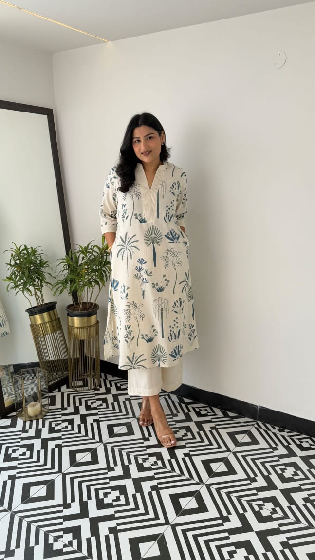 Kurta with plazo Sets-crafted from breathable flax cotton, designed for effortless elegance,(SWCD34)