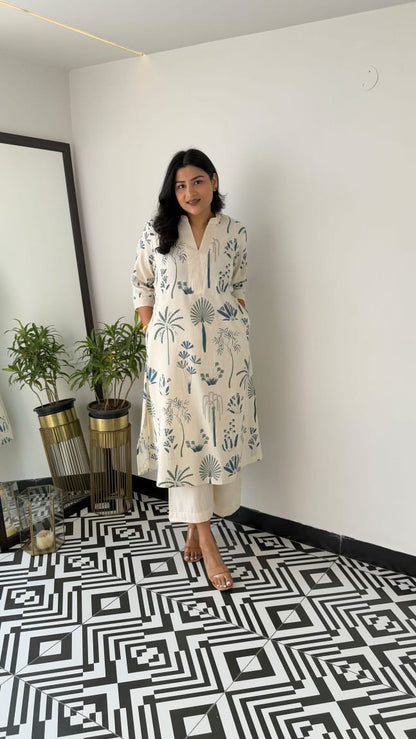 Kurta with plazo Sets-crafted from breathable flax cotton, designed for effortless elegance,(SWCD34)