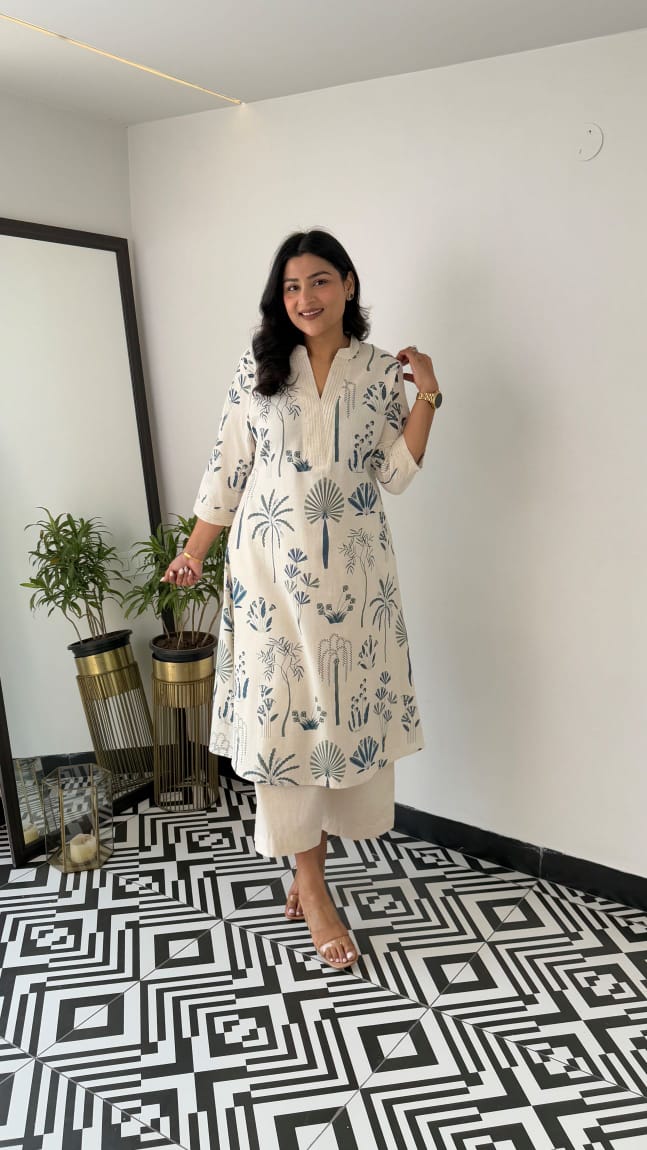 Kurta with plazo Sets-crafted from breathable flax cotton, designed for effortless elegance,(SWCD34)