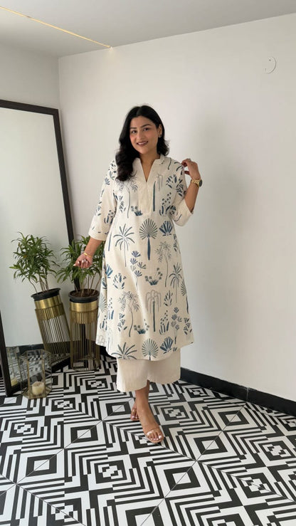Kurta with plazo Sets-crafted from breathable flax cotton, designed for effortless elegance,(SWCD34)