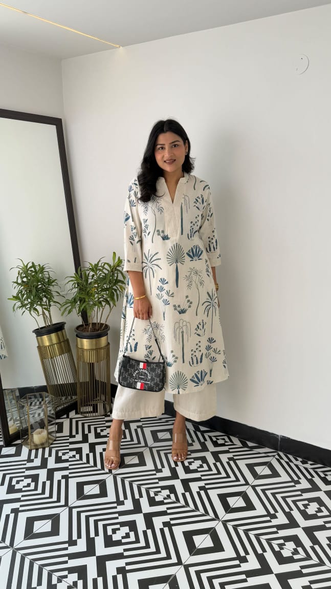 Kurta with plazo Sets-crafted from breathable flax cotton, designed for effortless elegance,(SWCD34)