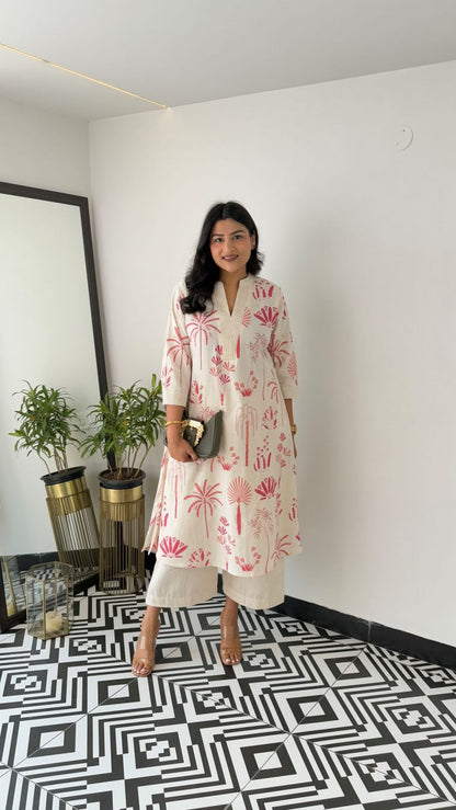 Kurta with plazo Sets-crafted from breathable flax cotton, designed for effortless elegance,(SWCD33)