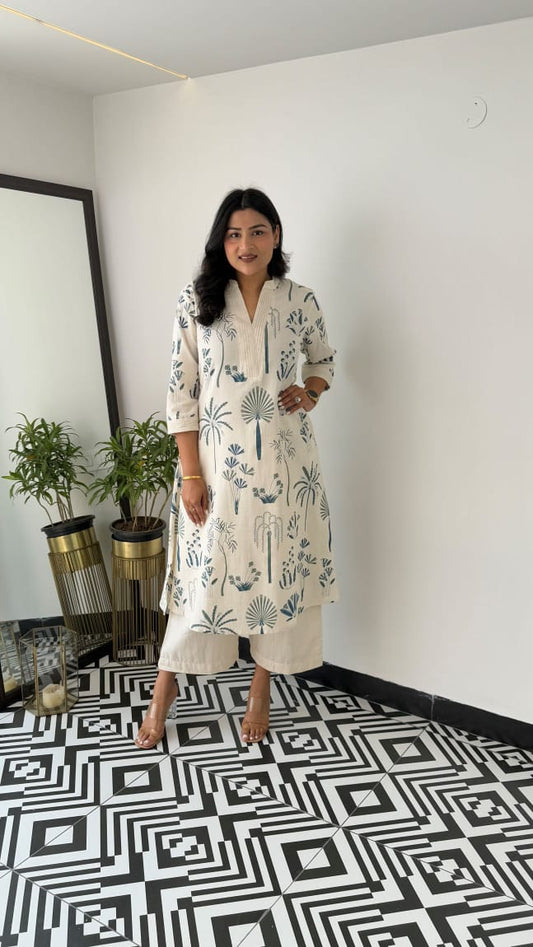 Kurta with plazo Sets-crafted from breathable flax cotton, designed for effortless elegance,(SWCD34)
