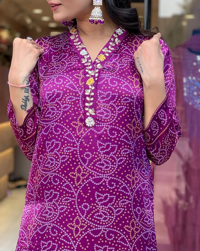 Beautiful Heavy quality Chinon Silk Fabric designer festive wear kurti pant and duppta (SWRED15)