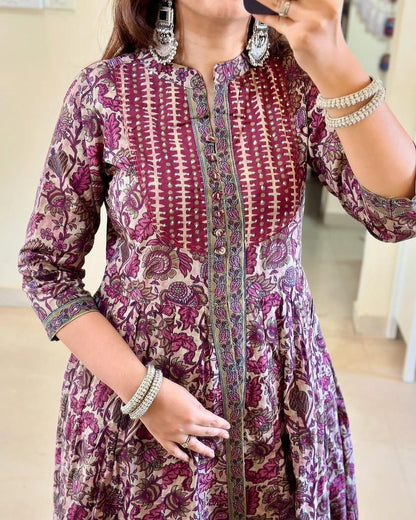 ♥️♥️ NEW FULL COTTON PRINT HAND WORK ANARKALI KURTI PANT DUPATTA 😍💖(WARED11)