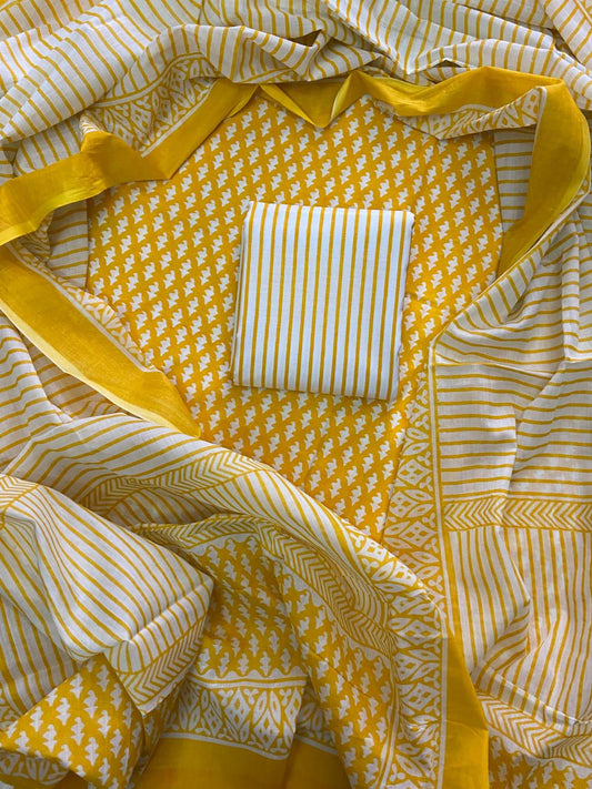New Hand block printed cotton suit with cotton dupatta