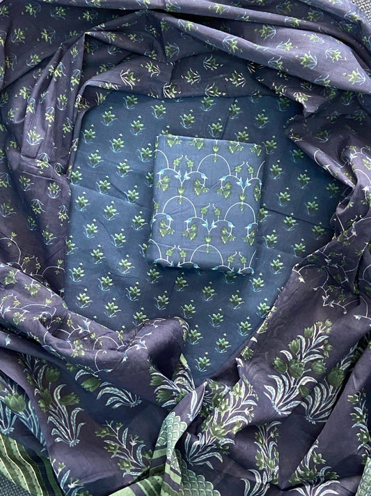 New Hand block printed cotton suit with cotton dupatta