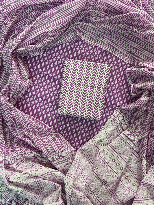 New Hand block printed cotton suit with cotton dupatta