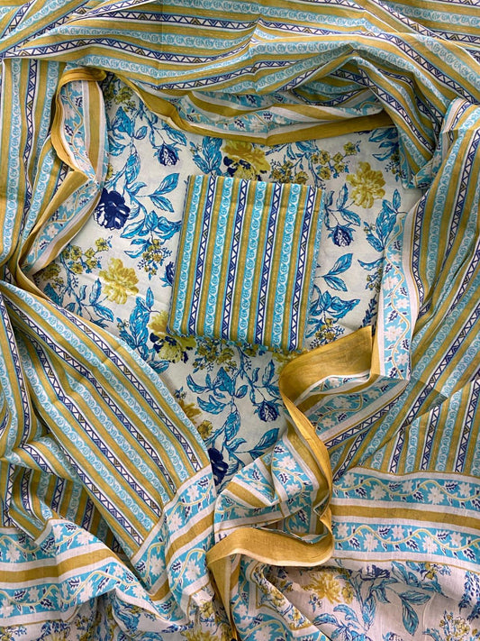 PREMIUM HAND BLOCK PRINTED COTTON SUIT WITH COTTON DUPATTA