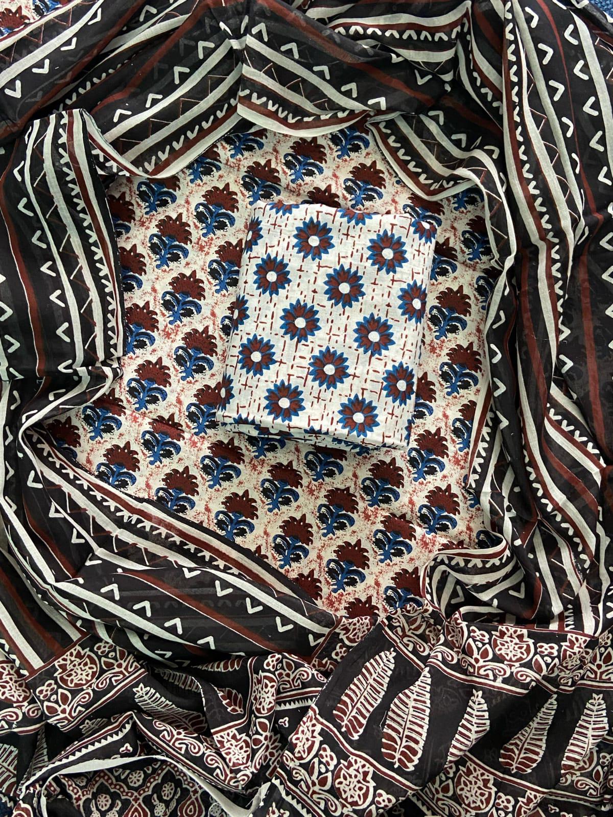 Exclusive Hand block printed cotton suit with cotton dupatta
