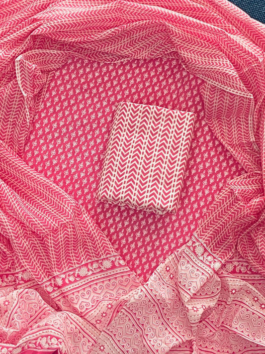 Premium hand block printed cotton suit with cotton dupatta