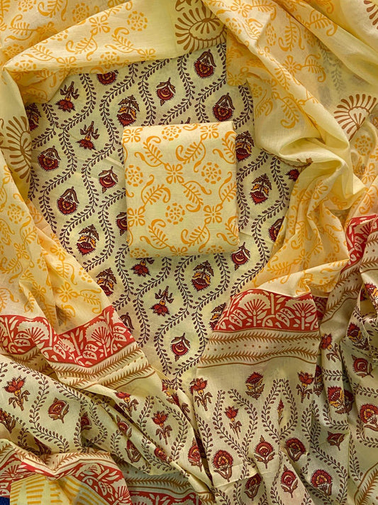 PREMIUM HAND BLOCK PRINTED COTTON SUIT WITH COTTON DUPATTA